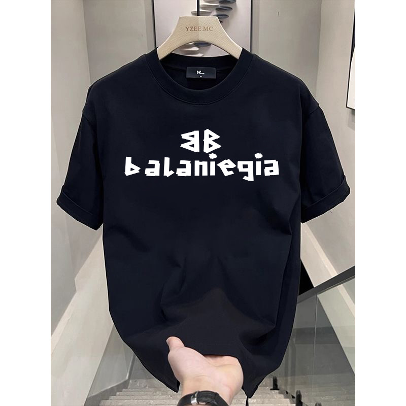 【COD】 Balenciaga T-shirt Kemeja Bottoming Warna Putih Berat Gaya Amerika Kaos Lengan Pendek Katun Mu