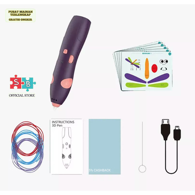 

3D Stereoscopic Printing Pen- for 3D Drawing - Berkualitas - Ungu