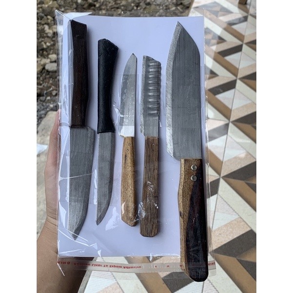 Paket pisau isi 5 + talenan (Lancip) / Pisau Set Isi 5 / Set Pisau Dapur / Pisau Daging / Paket Pisa