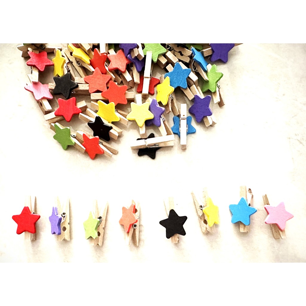 

50pcs Colorful Star Photo Wooden Clip Memo Paper Peg Clothespin Stationery Wedding Event Party Craft Decoration