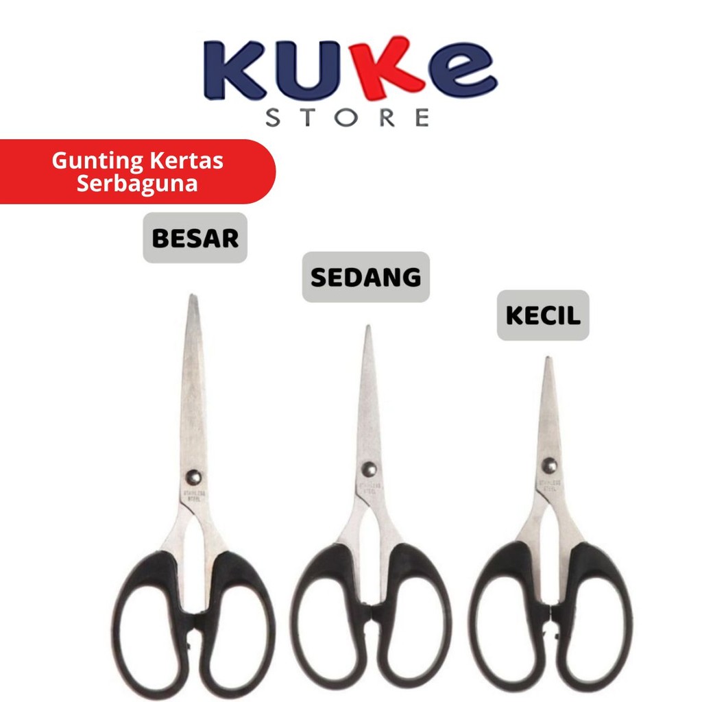

KUKE Gunting Serbaguna Kertas Kain Plastik Dapur Daun Benang Emigo Besar Sedang Kecil Paper Scissors Alat Pemotong Super Tajam Potong Pisau Multifungsi Gagang Hitam Bahan Stainless Steel Anti Karat / Alat Perlengkapan ATK Sekolah Anak Kantor Alat Tulis