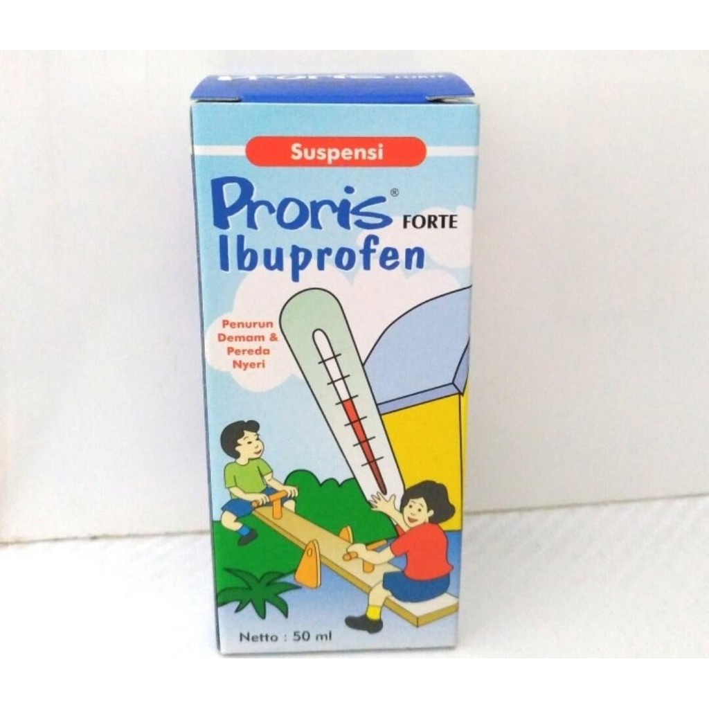 Proris forte ibuprofen sirup rasa strawberry stroberi 50ml suspensi obat demam turun panas anak
