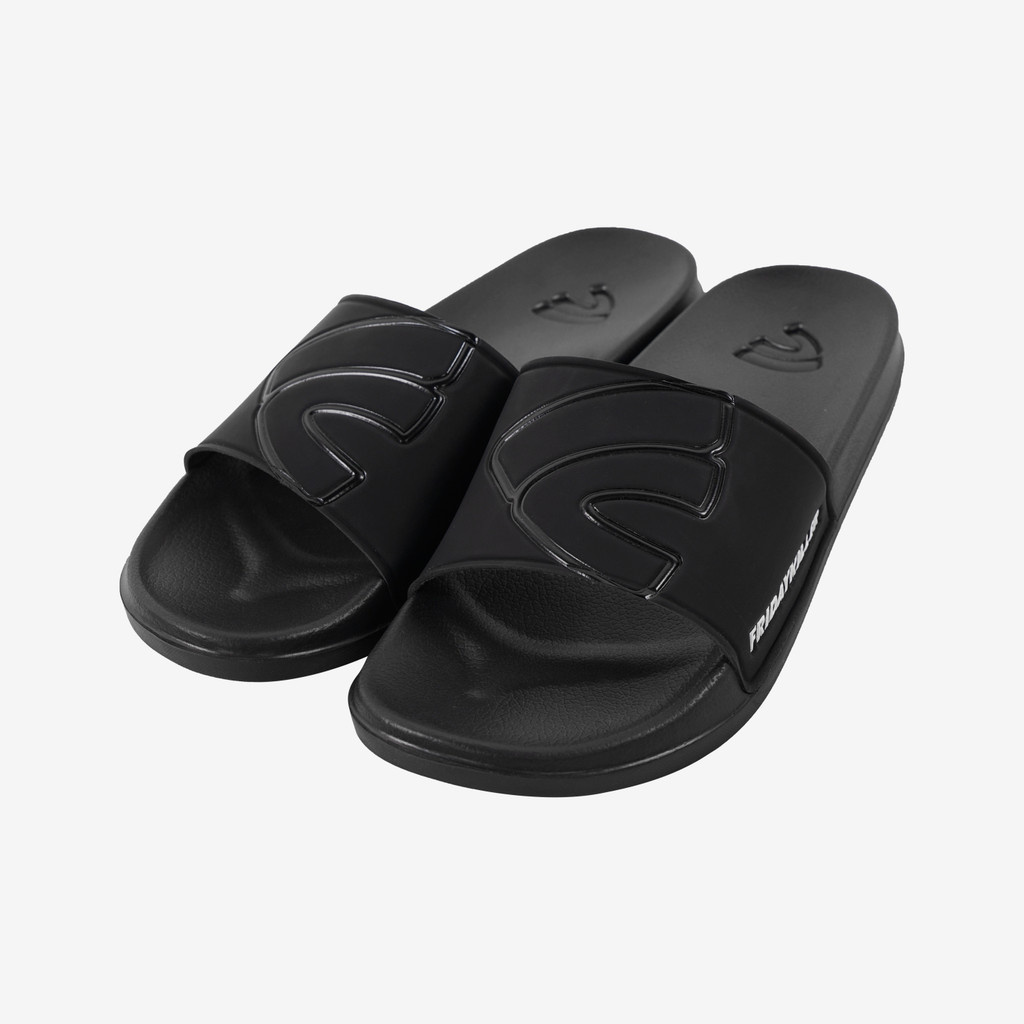 SANDAL SLIDE LOGO SIMPLE CASUAL PRIA WANITA HITAM FRIDAY KILLER | MC OG DARK