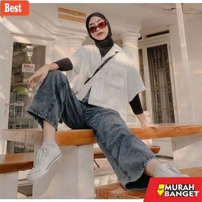 celana kulot wanita terbaru Celana Kulot Jeans Snow Highwaist Panjang  Wanita Jumbo Kekinian Warna C