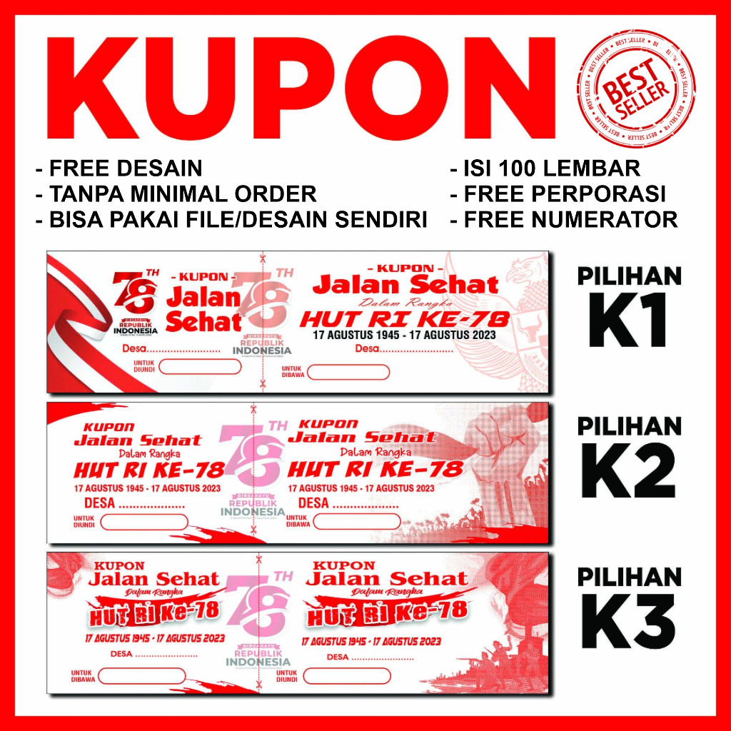 100 lembar kupon jalan santai 17 agustus kupon jalan sehat zain grafika