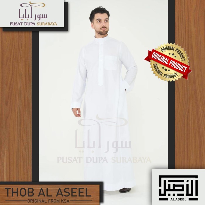 ✔Anh.S✔ -  TERLARIS Thobe Gamis Saudi Al Aseel Original /Pria/Jubah/Putih/Premium/ M-L  - 56M, KANCI