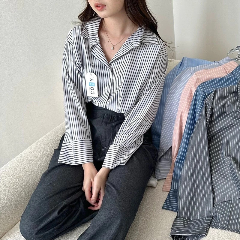 PREKTUS - ZPF KEMEJA SALUR WANITA NOLA / Ziggy Top / ATASAN WANITA HEM OVERSIZE LENGAN PANJANG / KEM