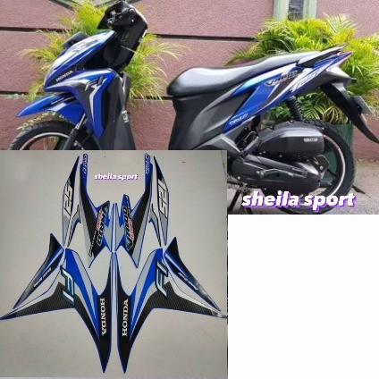 Striping sticker lis body honda vario techno 125 iss fi old lama iss 2014 biru motif stiker motor or