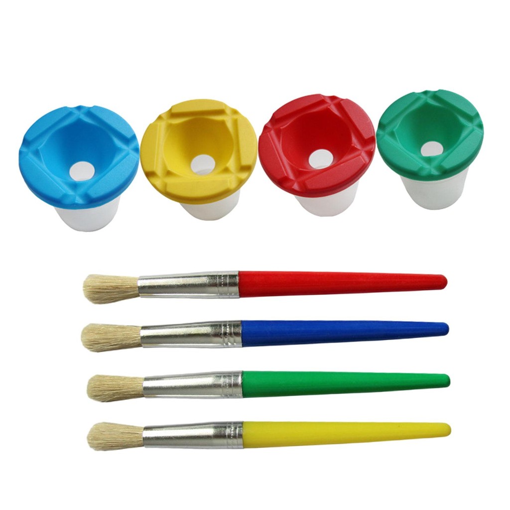 

Spill Proof Paint Cups and Painting Brushes Accessories No Spill Water Coloring Brush Kids Suit 4Pcs for Beginners Children Gift