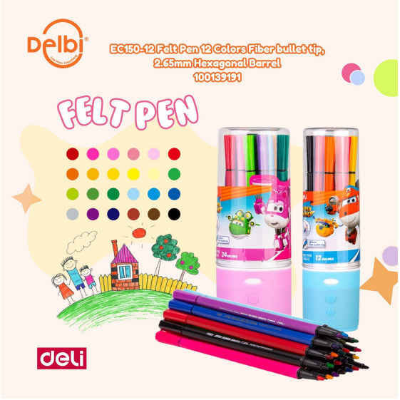 

Deli Felt Pen/Color Marker/Spidol Warna 12/Warna Hexagonal Super Wings EC150