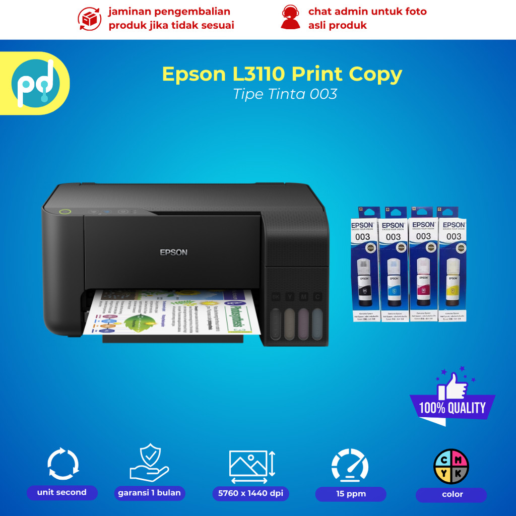 Printer Warna EPSON L3110 Print Copy Scan | Tinta Baru Nozzle Full