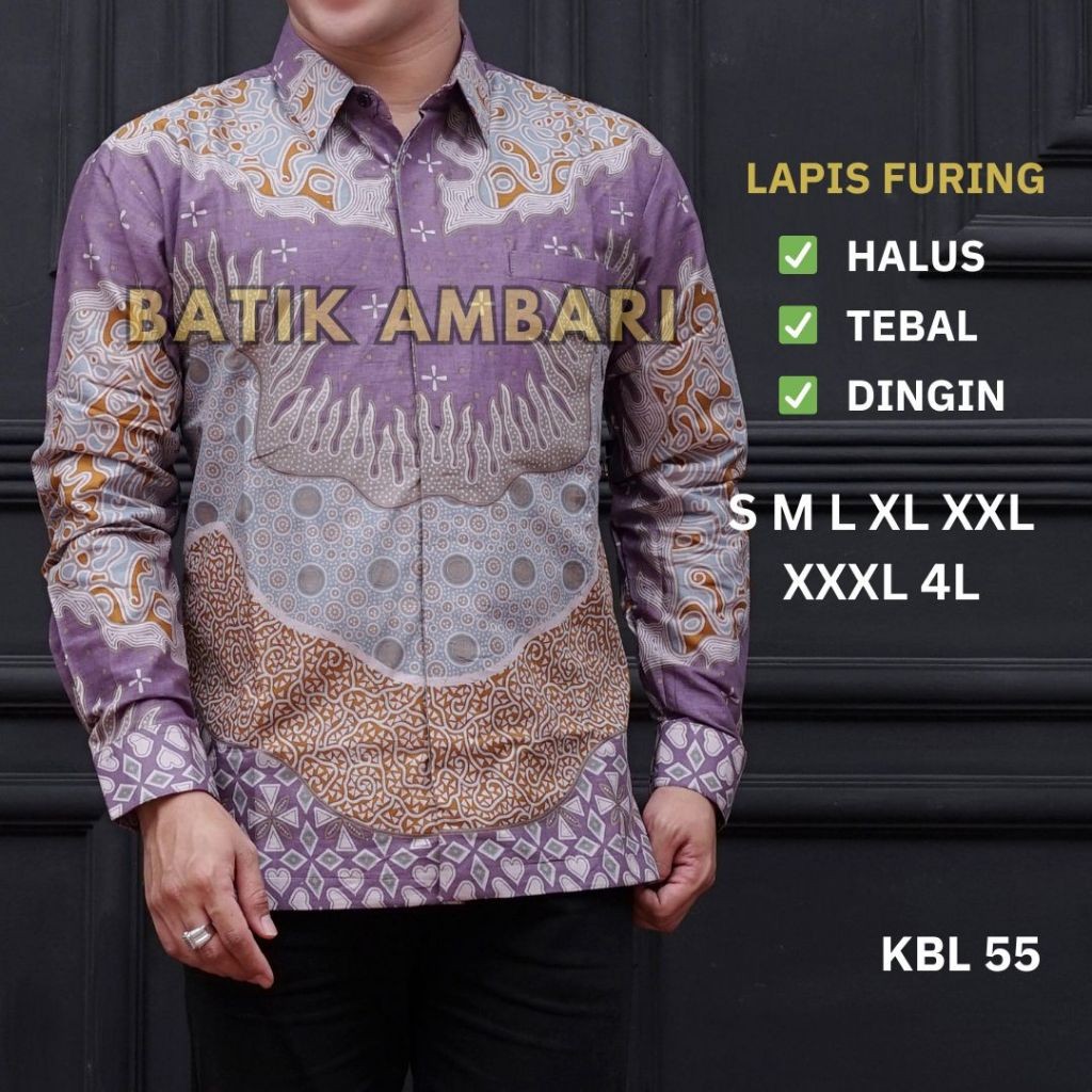 Batik Pria LAPIS FURING Kemeja Batik Lengan Panjang STANDAR JUMBO XXXL 4XL UNGU LILAK KBL 55