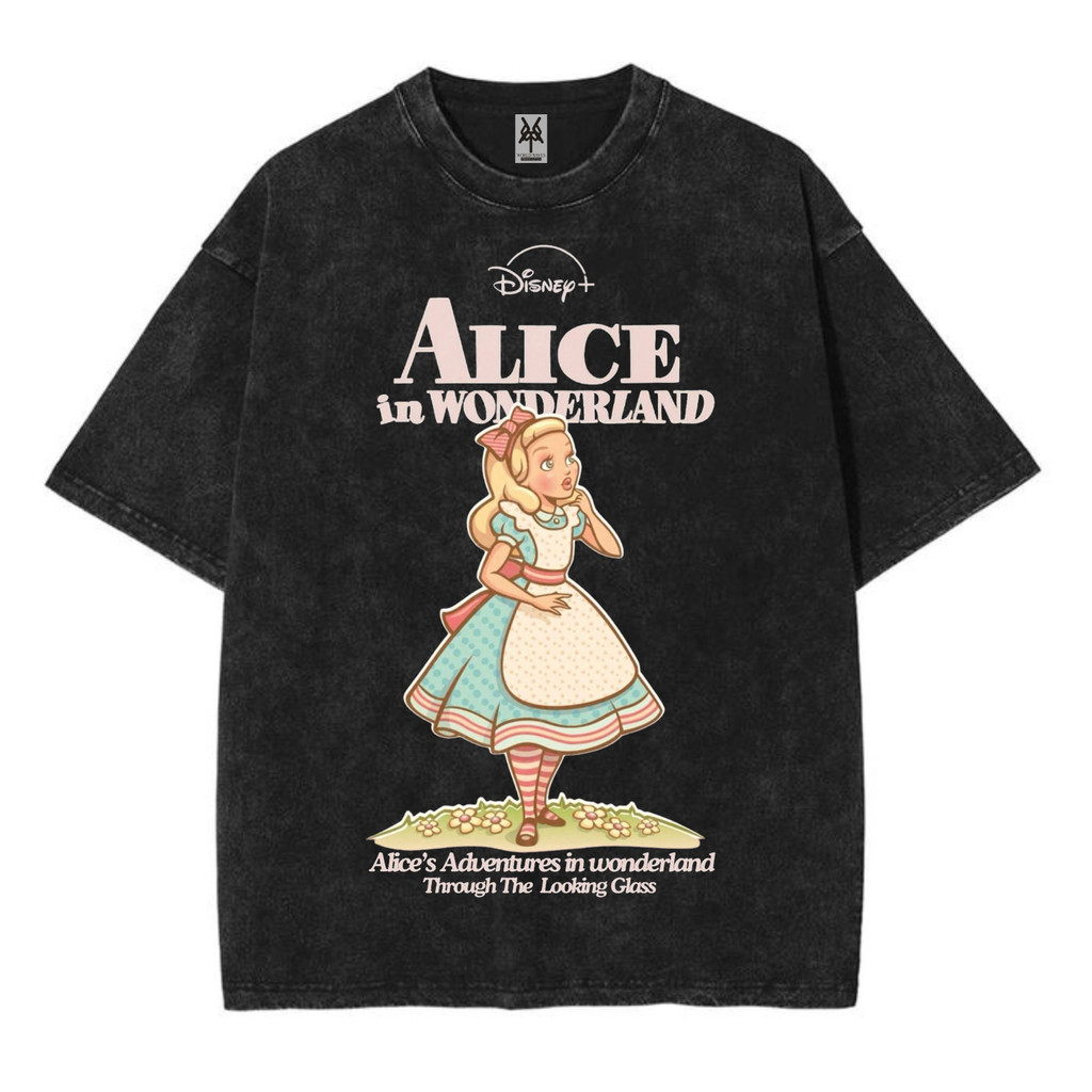Kaos oversize alice in wonderland disney through the looking glass edition washed washing vintage te