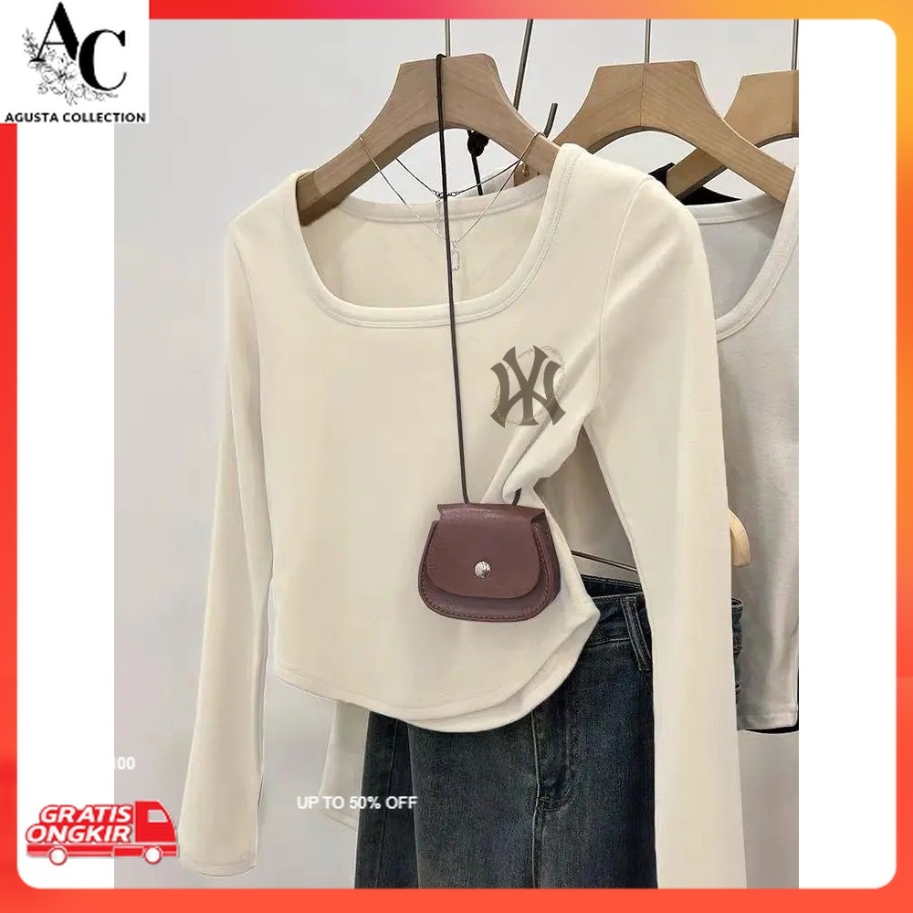 Crop Top Korea / XiaoZhaiNv Crop Top Rib Lengan Panjang Wanita Baju Kaos Lengan Panjang Wanita Rapco