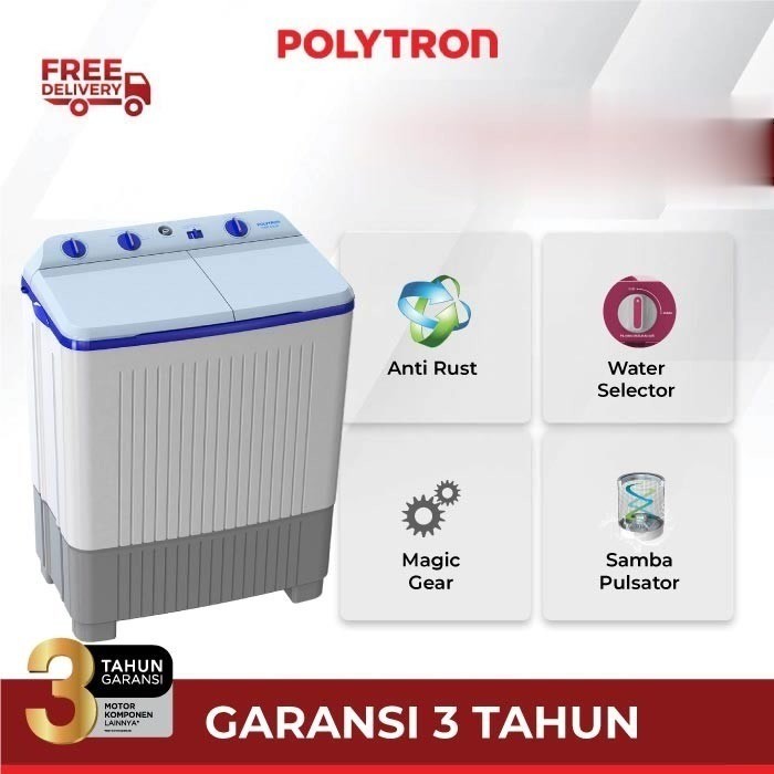 POLYTRON Mesin Cuci 2 Tabung Primadona Samba 7 Kg PWM 7363