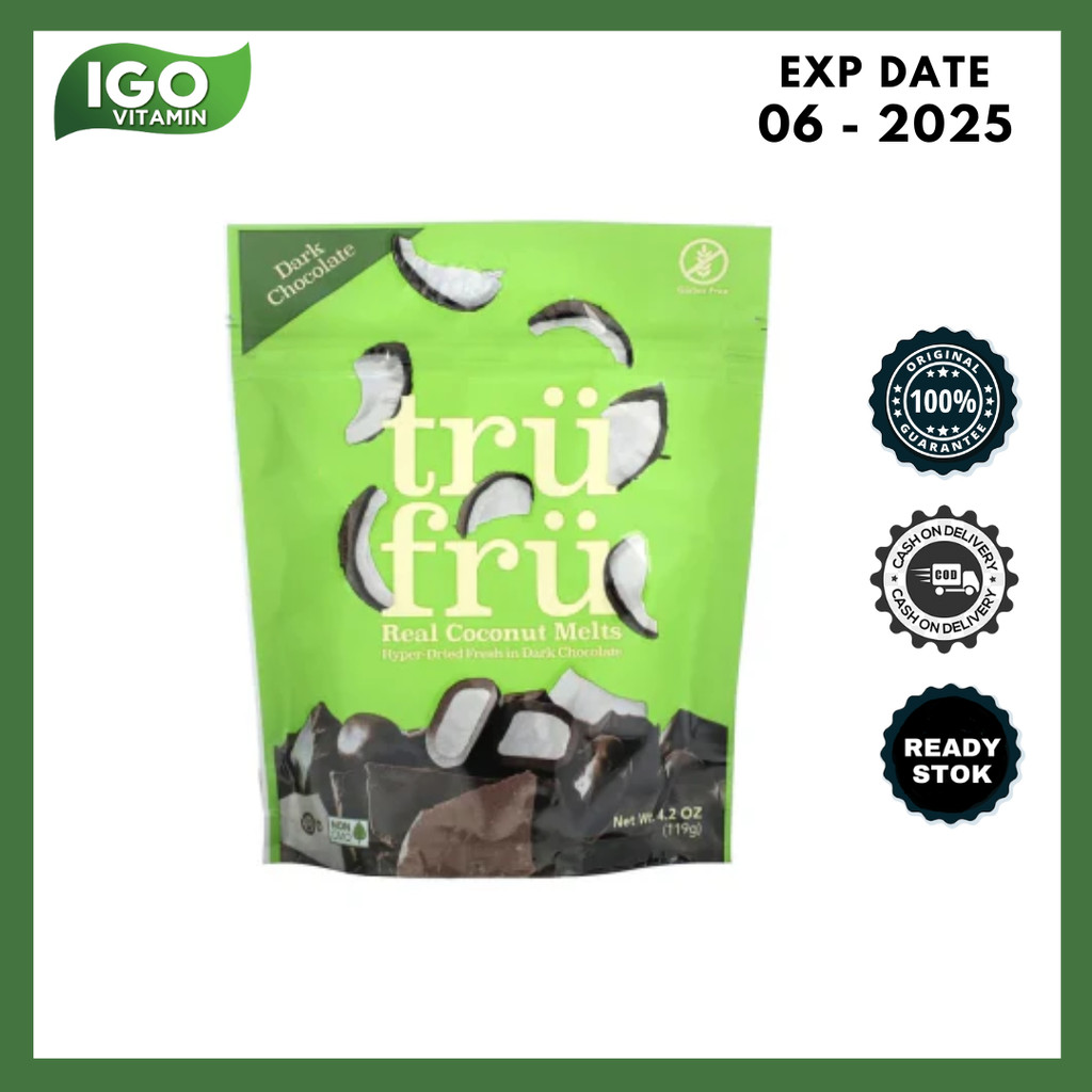

Snack Cemilan Camilan Buah Kelapa & Coklat TRUFRU DARK Chocolate Real Coconut Melts 119gr - Gluten FREE NON-GMO
