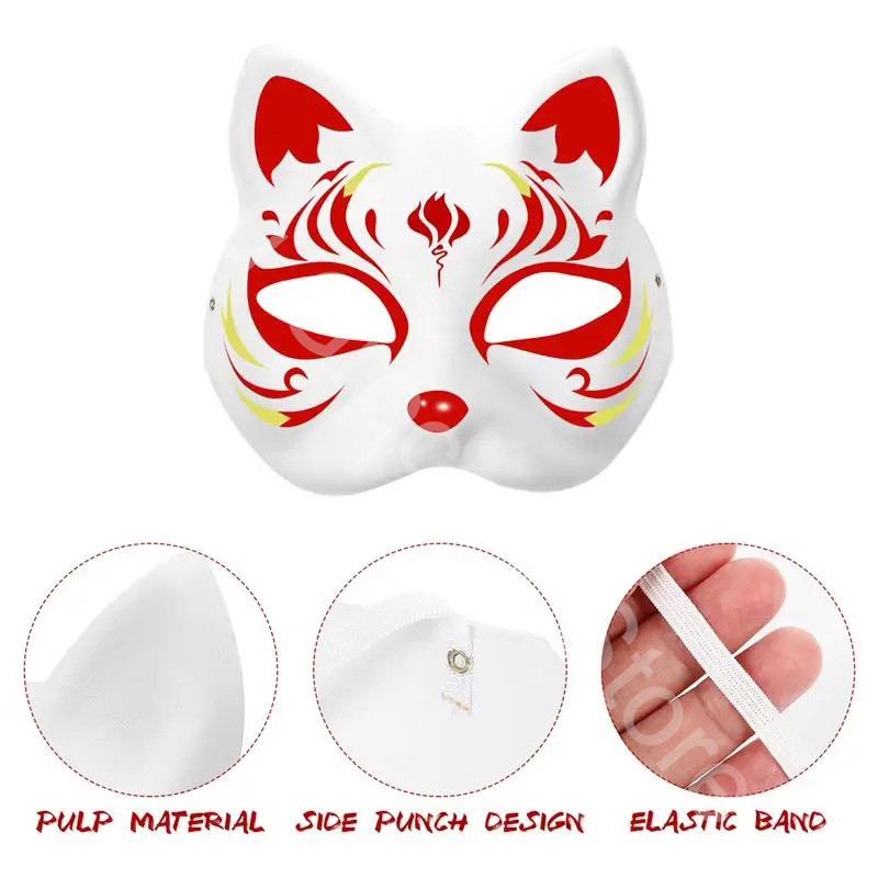 

Halloween Blank Mask Face Painting Cat Fox Face Cat Children Diy Hand Painted Half Face Prom White Hand Painted Picture Set