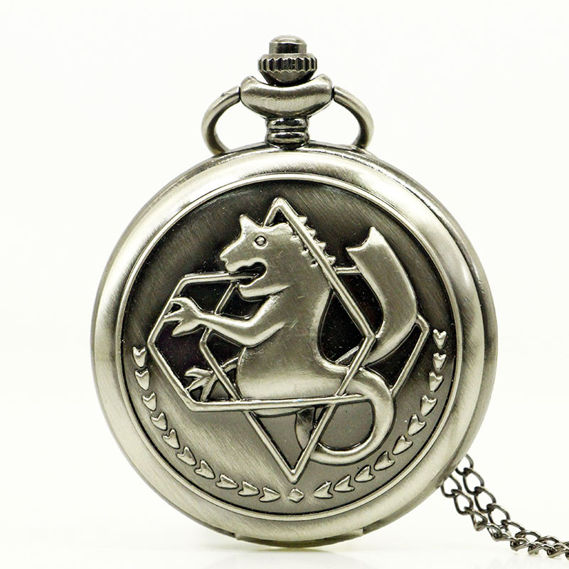 High Quality FullMetal Alchemist Edward Elric Cosplay Pocket watch Dull Polish Men's Penadnt Necklac