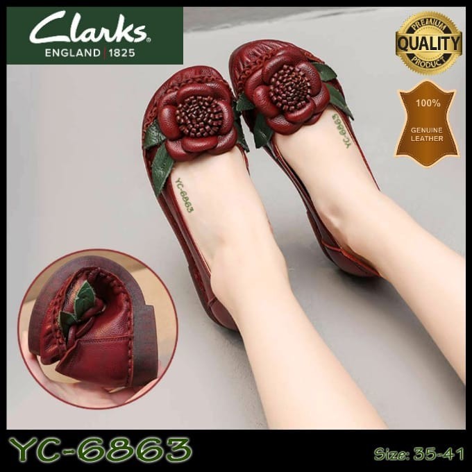 PROMO - CLARKS YC 6863 FLOWER FLAT / SEPATU WANITA - Hitam, 36