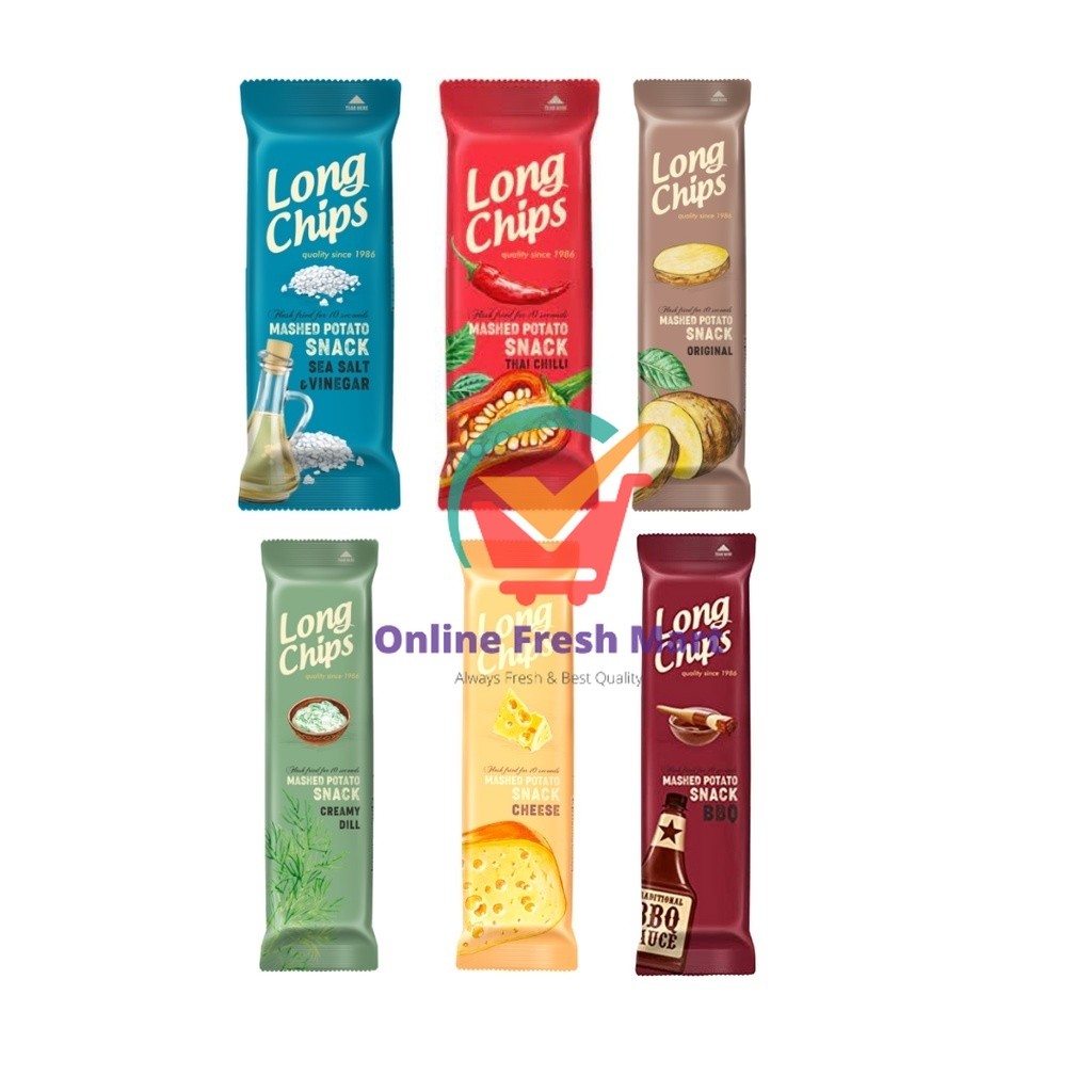 Long Chips Mashed Potato Snack Cheese Original BBQ Sour Cream Sea Salt Thai Sweet Chili 75g - Online