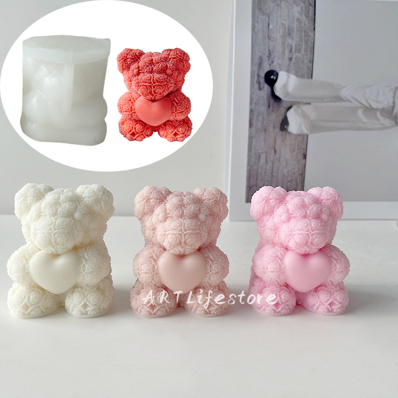 

Small Rose Love Bear Candle Silicone Mold DIY Handmade Candles Plaster Soap Making Kit Gift Wedding Decoration