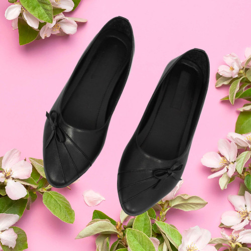 Sepatu FlatShoes Wanita Ballerina Elegan Kekinian Flat Shoes Hitam