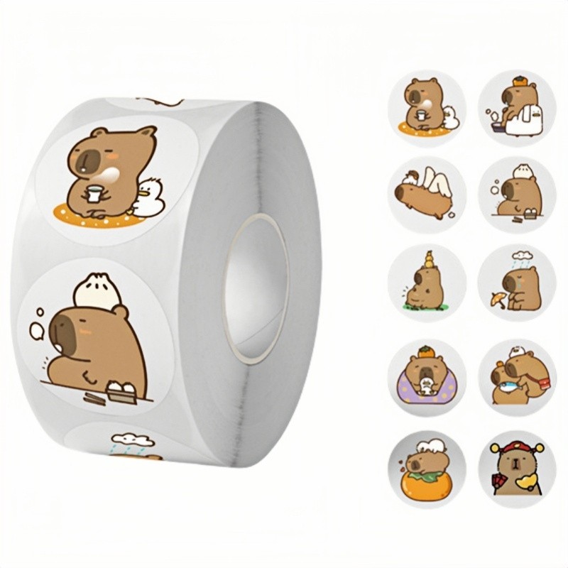 

500pcs Cute Capybara Sticker Roll Waterproof Graffiti Aesthetic Decorative Luggage Laptop Cup Phone Diary Book Kids Stickers Toy