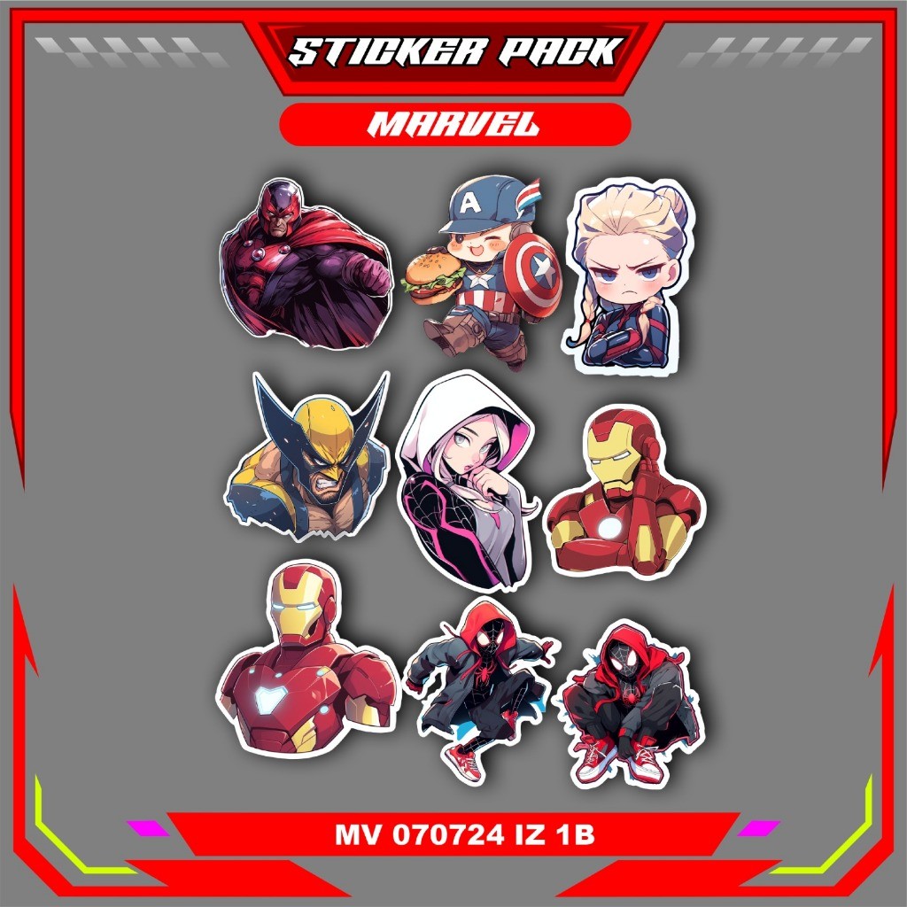 

Stiker Sticker Setiker Setikker Pack UV DTF Motif Marvel Kuning Merah Hitam P48
