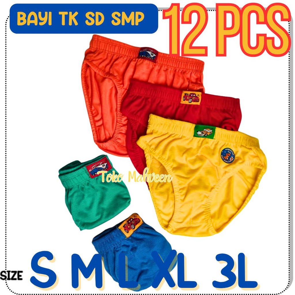 12 Pcs CD Label Celana Dalam Anak Cowok Bahan Katun CD Anak Laki Laki Bayi TK SD SMP Obral