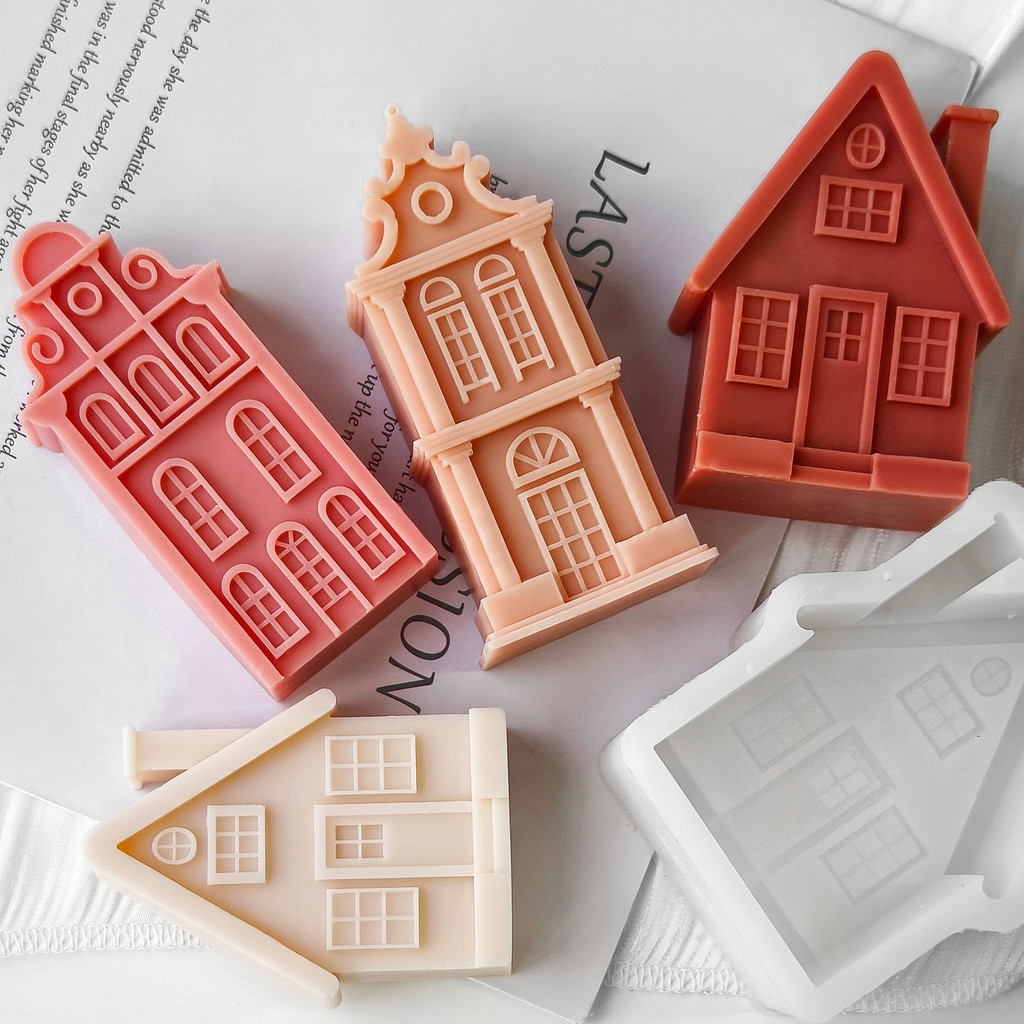 

Handmade Plaster Epoxy ResinOrnament Molds chimney House ShapeChocolate cookies Baking Tool HouseAroma Candle Silicone Mold