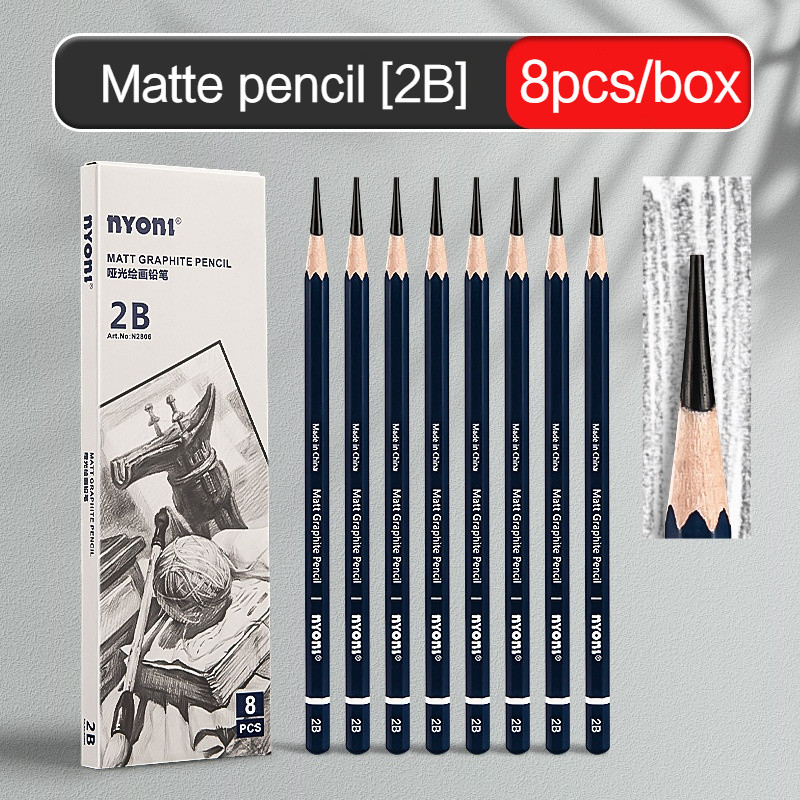 

NYONI 6/8pcs Matte Sketch Pencil Painting Art Graphite Pencils Wooden Student Shading Writing Sketch Drawing Design Art Supplies