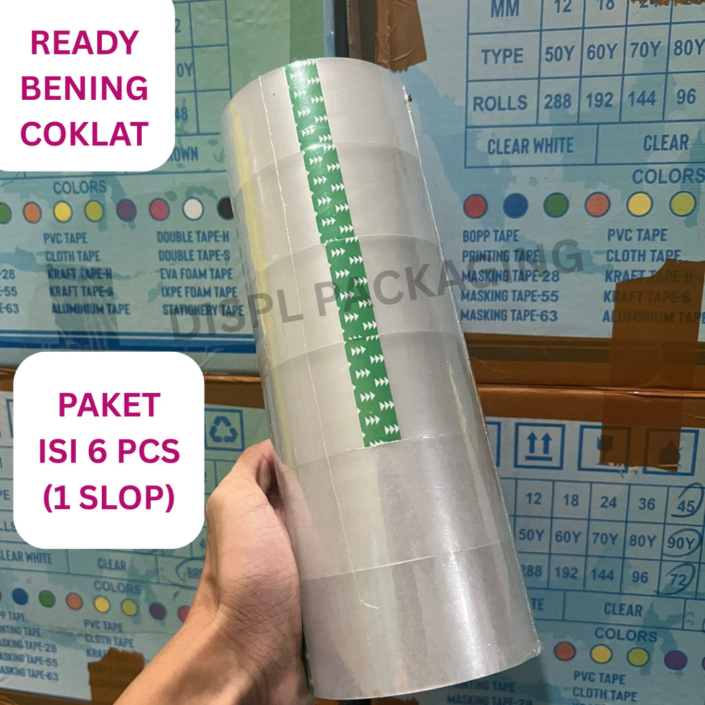 

Lakban Packing Murah Bening Coklat 90yard Paket 6 Pcs 1 Slop