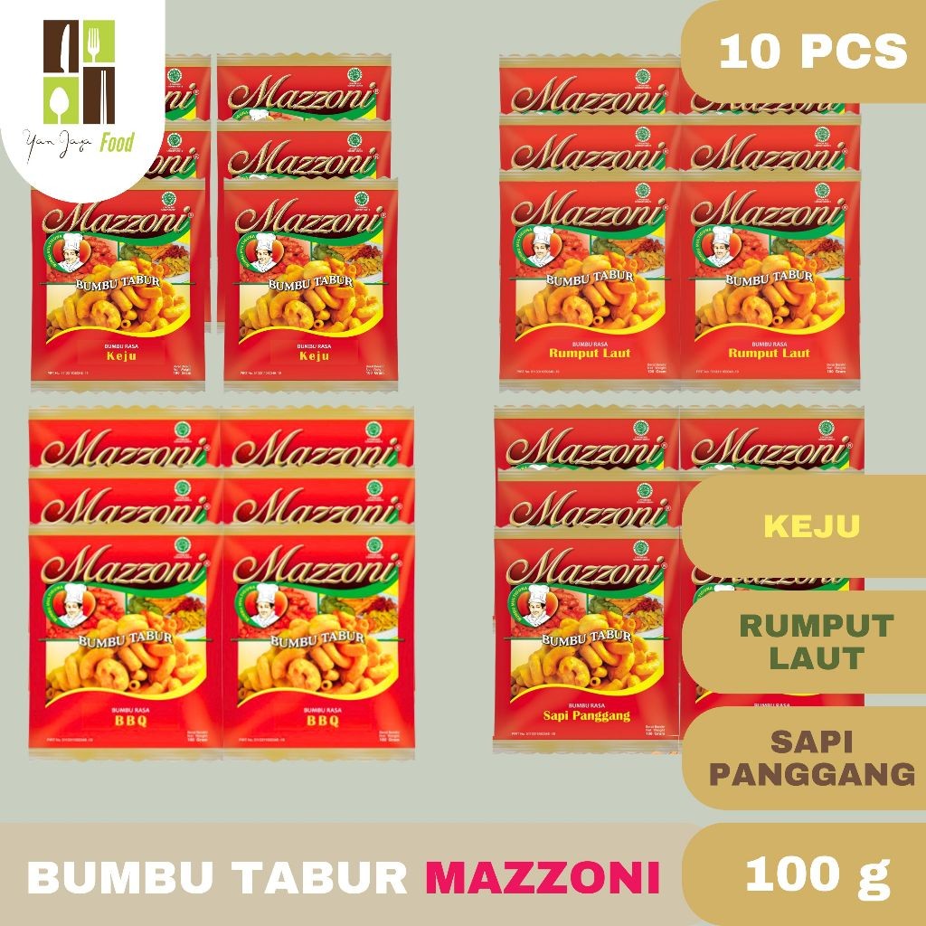 

Mazzoni Bumbu Tabur Keju / Rumput Laut / Sapi Panggang / Barbeque / Jagung Bakar / Jagung Manis / Balado Ayam Bawang / Balado Pedas Manis / Balado Ijo / Balado Extra Pedas / Ayam Panggang Bumbu Instan Bumbu Masak 100g 1RCG/10PCS