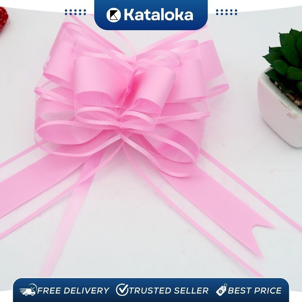

KATALOKA (1 Pak 10 pcs) Pita Tarik POM 50mm Motif Rose 50mm Serut Matte Organza