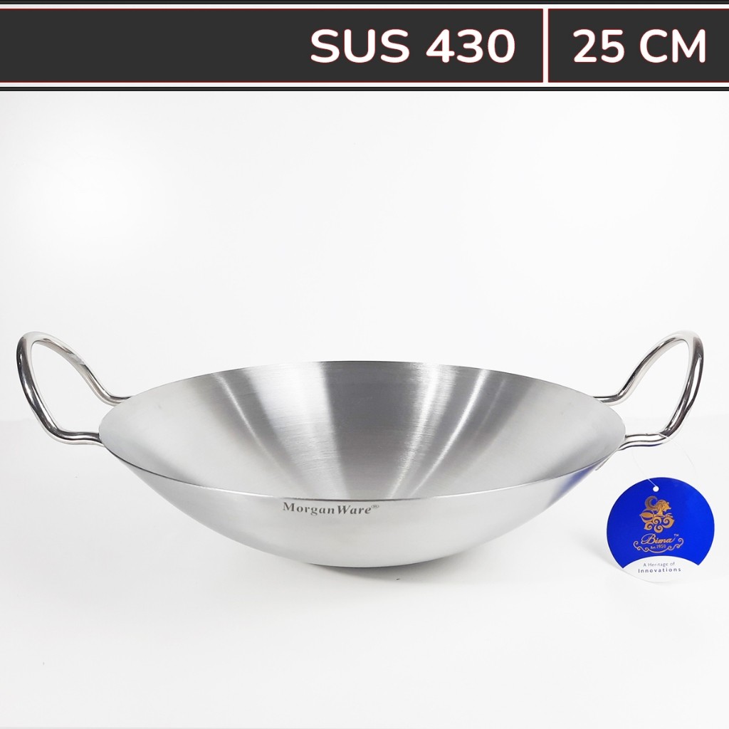 New Bima Wajan Wok Stainless 25cm Kuali / Penggorengan Stainless Steel SUS 430 - MorganWarePremium