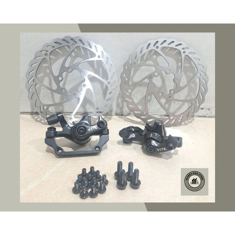 Paket Kaliper Cakram Mekanik Rotor 160mm Syte Disc Brake Rem Cakram Sepeda Lipat Minion MTB Rem Cakr