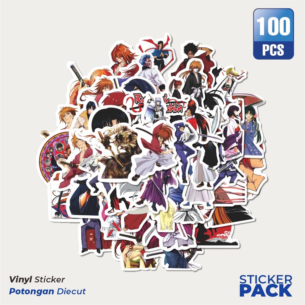 

100 PCS STIKER Anime Rurouni Kenshin Sticker Waterproof Aesthetic- Untuk Laptop, Motor, dan Helm - Paper Stationery Pack