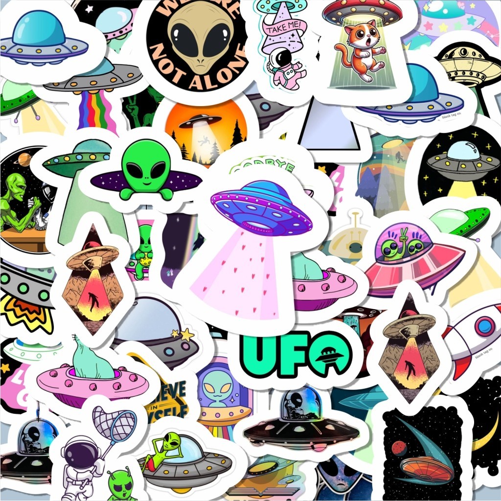 

100PCS Lucu Stiker UFO Stiker Aesthetic Stiker Anti Air Stikers Berperekat Waterproof sticker decal buat Motor Helm Buku Journal Koper Casing HP Laptop Botol Minum Hadiah anak