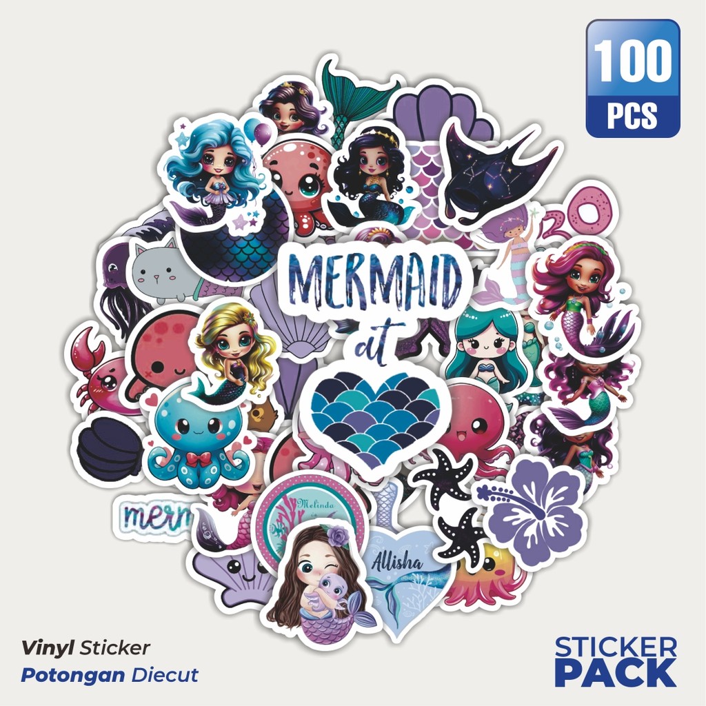 

MURAH 100 PCS Stiker The Little Mermaid Waterproof Aesthetic- Untuk Laptop, Motor, dan Helm - Paper Stationery Pack
