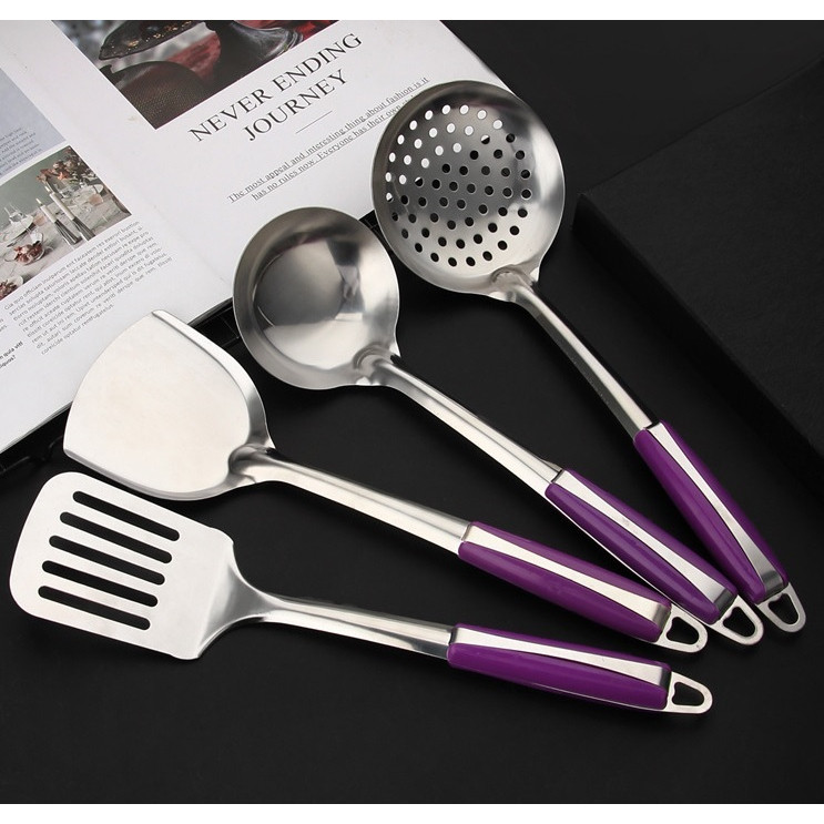 TOP100 - Sodet Sutil Susuk Kipas Irus Centong Sayur Spatula Stainless Steel Gagang Warna Ungu