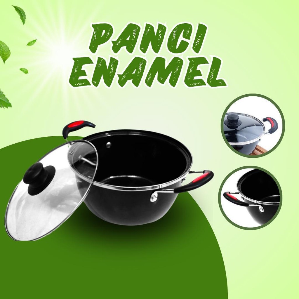 ORN-SP22 Panci Kuah Sayur Panci Enamel 22CM Anti Lengket Panci Rebus Mie Tutup Kaca