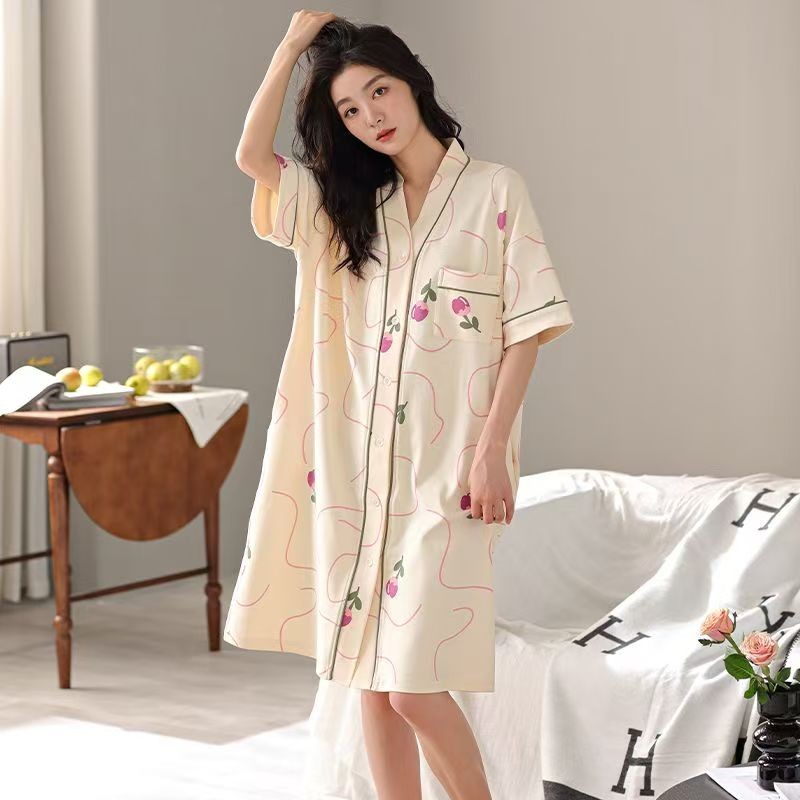 Baju Tidur Wanita  Import, Model Gaun V-Neck, Menyembunyikan Lemak, Kain Nafas Baik/daster/baju tidu