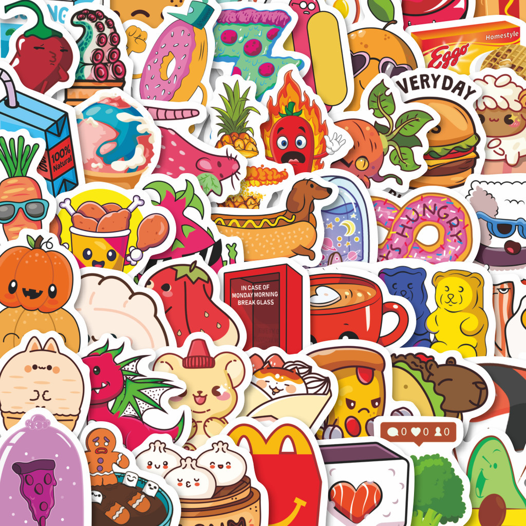 

Stiker Cutting Pack Stiker Kartun Food and Beverages [Makanan dan Minuman] Stiker Isi 100Pcs Series Aesthetic Lucu Keren Untuk Koper Bahan Vynil