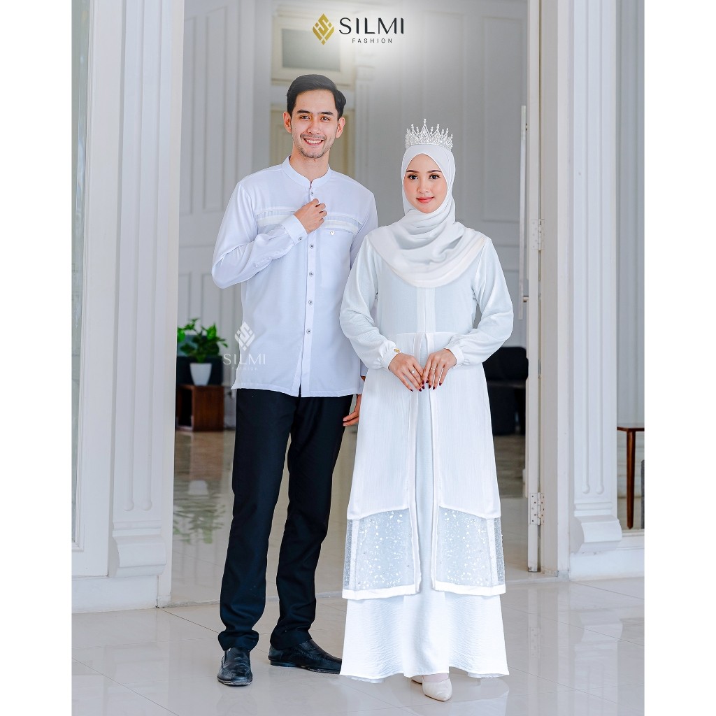 D3 Griya Naura - Baju Couple Pasangan - Silmi Rayya Family Daisy White - Baju Kondangan Couple Pasan