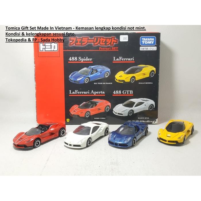 IP3... Tomica Gift Set Ferrari 4pcs Ferari 488 Spide, LaFerrari, LaFerrari Aperta & 488 GTB 2ND