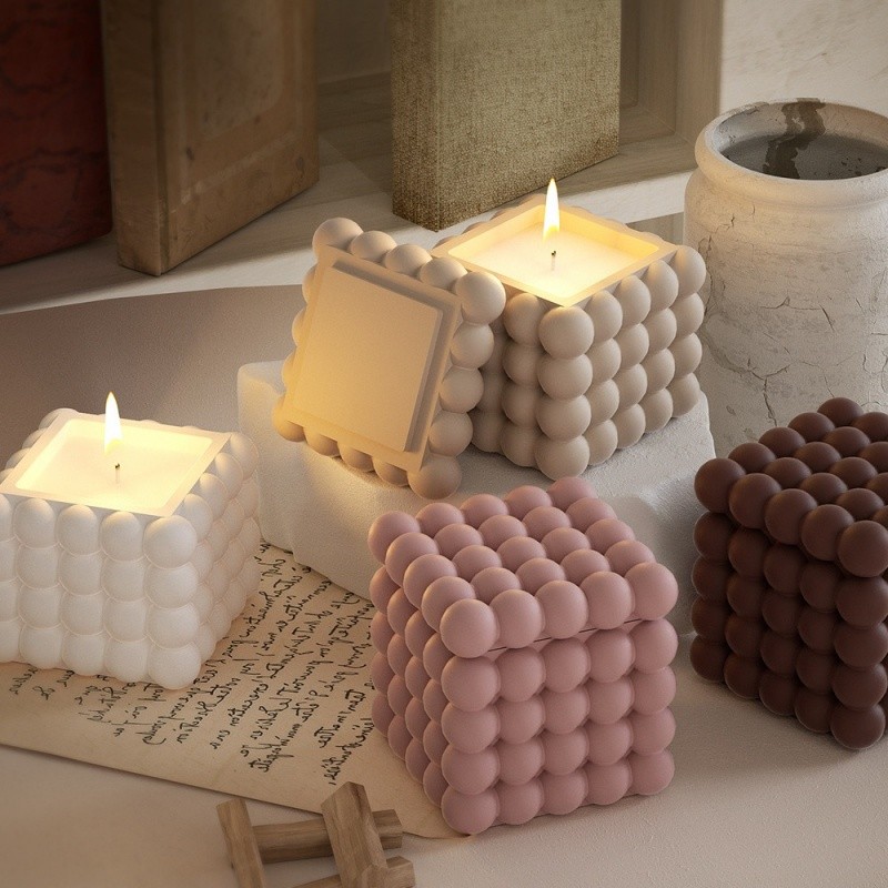 

3D Bubble Cube Candle Silicone Mold DIY Soy Wax Candle Making Soap Chocolate Dessert Resin Mold Storage Box Home Decoration