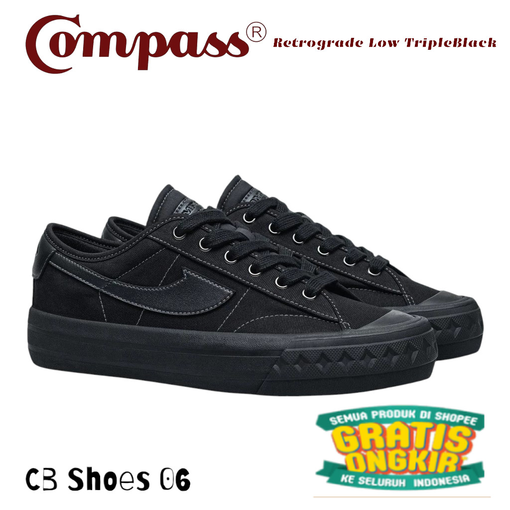 Sepatu Compass Retrograde Low Triple Black Sneakers Compass Pria Wanita Sepatu Sekolah Compass Hitam