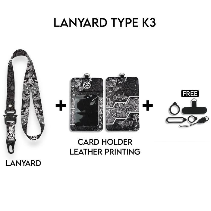 

LC.ID Lanyard Id Card Holder Leather Printing UV Tali Lanyard Holder Kulit Printing - Paisley Series V1 - K1 Hitam