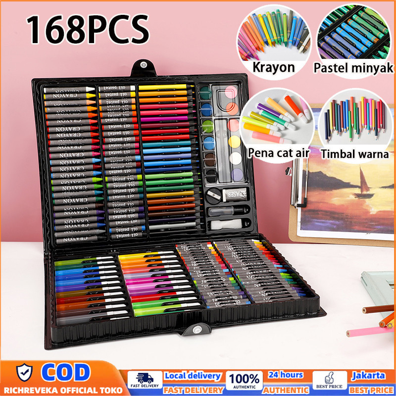 

Acrylic 168 Buah Set Lukisan Pena Cat Air Pensil Krayon Pastel MinyakCO