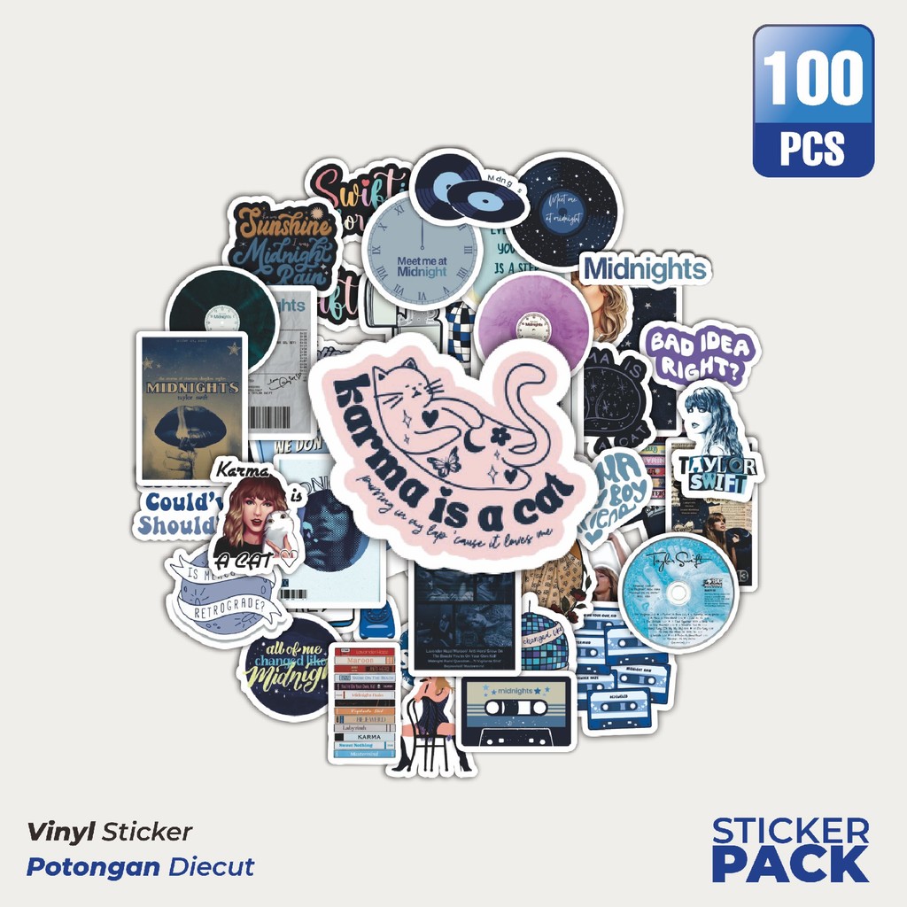 

MURAH 100 PCS Stiker Music Album Midnights Waterproof Aesthetic- Untuk Laptop, Motor, dan Helm - Paper Stationery Pack